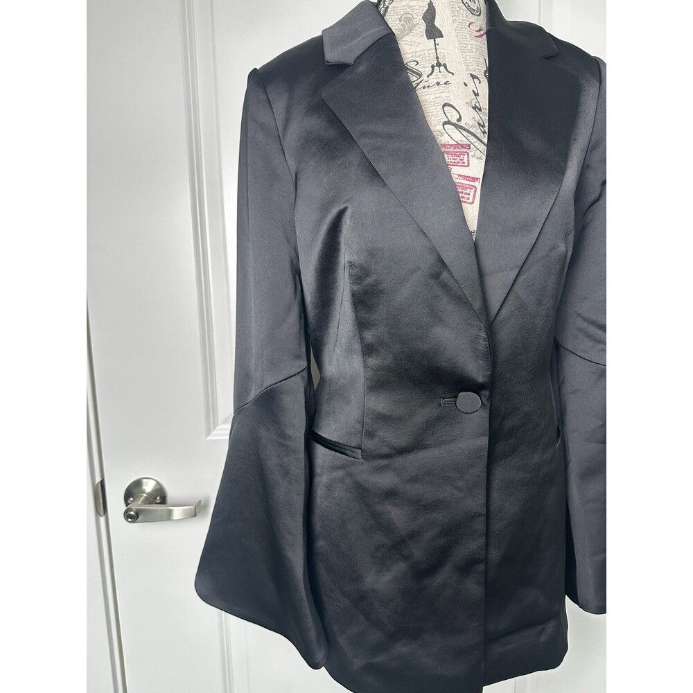 WHBM Satin Black Belted Blazer Size 6 Long Sleeve Formal Jacket NWT - Picture 4 of 9
